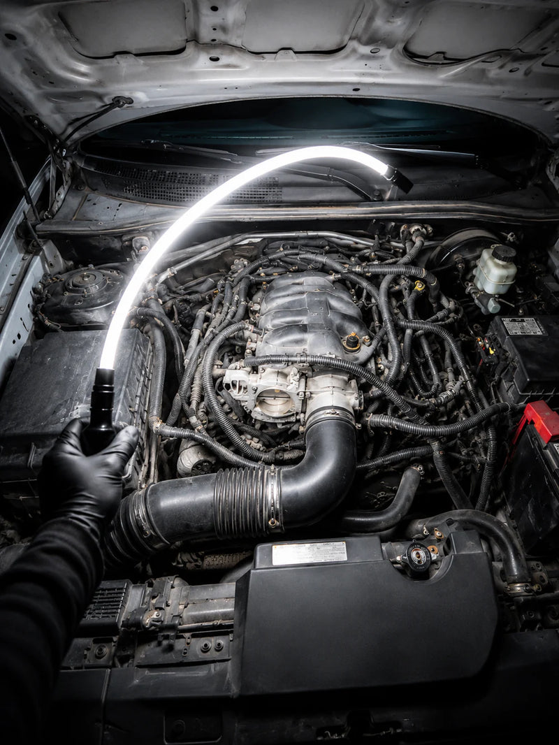 The same bay lit up, both hands working